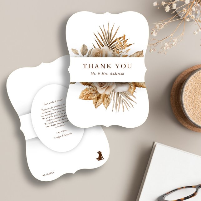 Elegant Boho Neutral Floral Accents Wedding Thank You Card (Creator Uploaded)