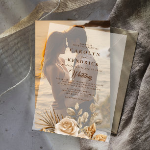 Elegant Boho Neutral Floral Accents Wedding Vellum Invitations