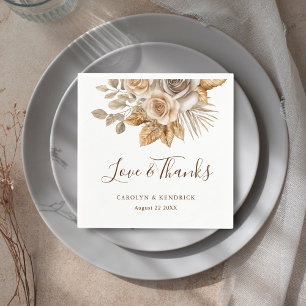 Elegant Boho Neutral Floral Love & Thanks Wedding Napkin