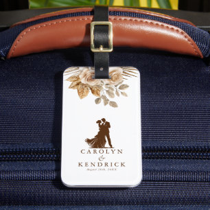 Elegant Boho Neutral Floral Wedding Couple Travel Luggage Tag