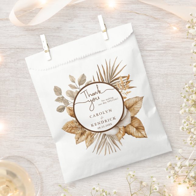 Elegant Boho Neutral Floral Wedding Thank you Favour Bags (Clipped)