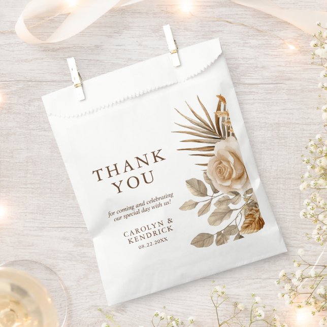 Elegant Boho Neutral Floral Wedding Thank you Favour Bags (Clipped)