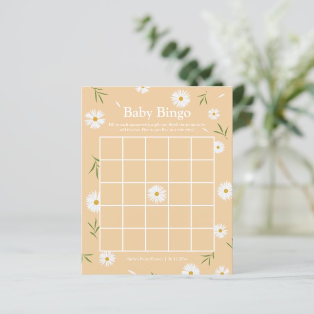 Elegant Boho Orange Daisies Baby Shower Bingo Game (Standing Front)