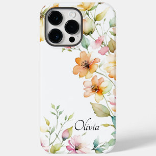 Elegant Boho Orange Pink Watercolor Wildflowers  Case-Mate iPhone 14 Pro Max Case
