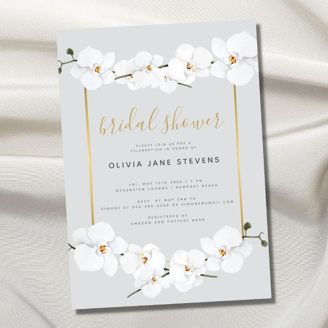 Elegant Boho Orchid Gold Frame Pearl Bridal Shower Invitation (Creator Uploaded)