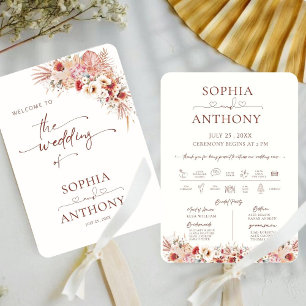 Elegant Boho Pampas Floral Wedding Program Fan 