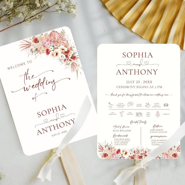 Elegant Boho Pampas Floral Wedding Program Fan  (Creator Uploaded)