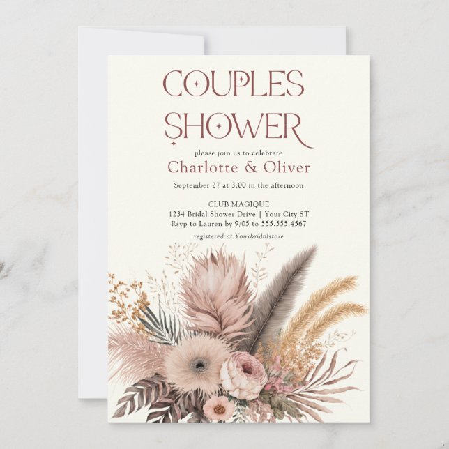 Elegant Boho Pampas Grass Couples Bridal Shower Invitation (Front)