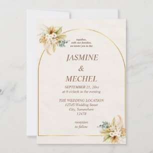Elegant Boho Pampas Grass Gold Arch Wedding Invita Invitation