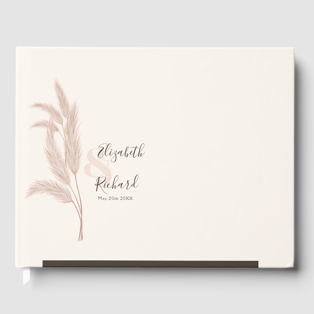 Elegant Boho Pampas Grass Modern Wedding Guest Book (Front)