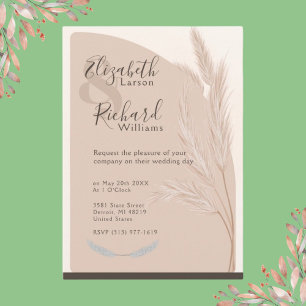 Elegant Boho Pampas Grass Modern Wedding Invitation