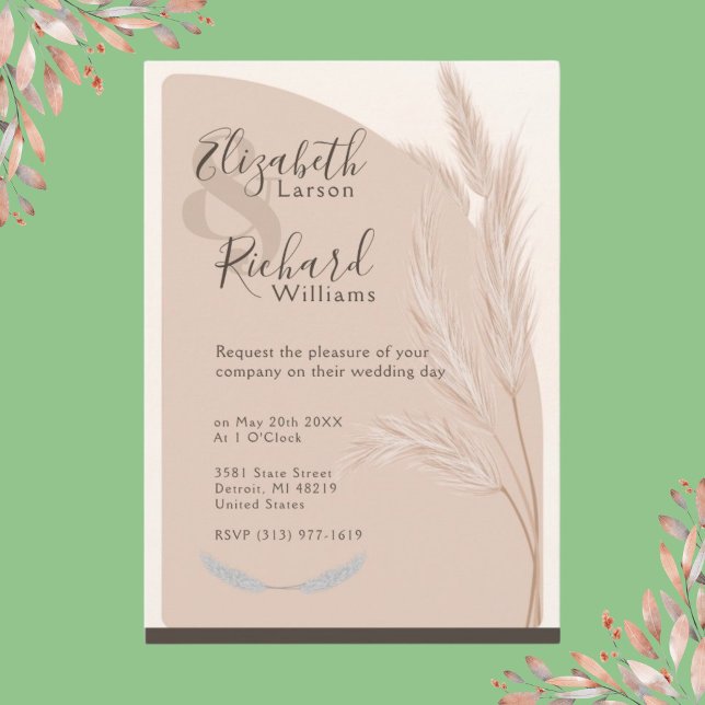 Elegant Boho Pampas Grass Modern Wedding Invitation (Creator Uploaded)
