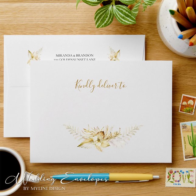 Elegant Boho Pampas Grass Wedding Envelope (Creator Uploaded)