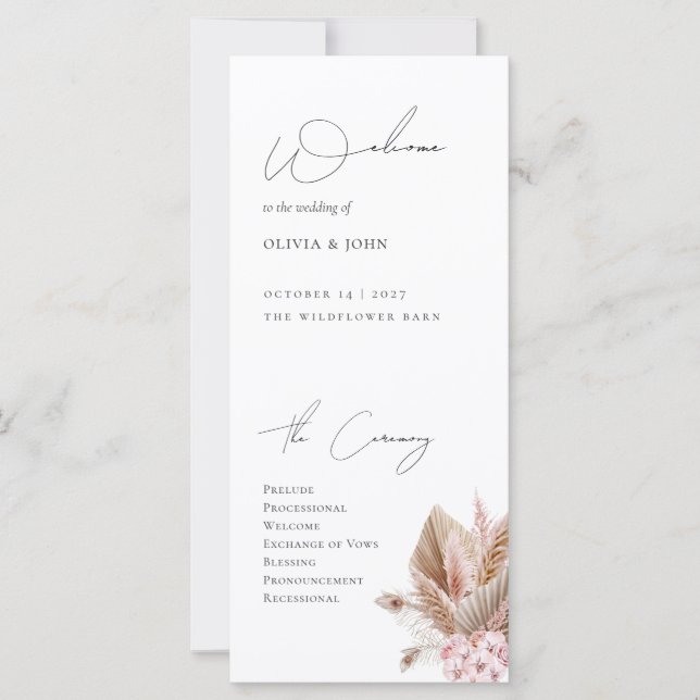 Elegant Boho Pampas Grass Wedding Program (Front)