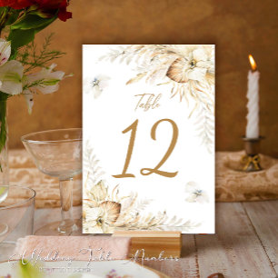 Elegant Boho Pampas Grass Wedding Table Number