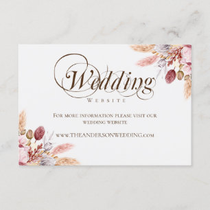 Elegant Boho Pampas Grass Wedding Website Enclosure Card