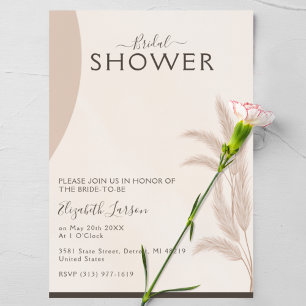 Elegant Boho Pampas Modern Wedding Bridal Shower Invitation