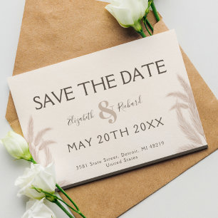 Elegant Boho Pampas Wedding Save the Date Invitation