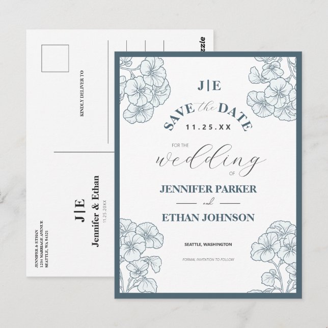 Elegant Boho Pansy Botanical Save The Date Postcard (Front/Back)