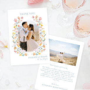 Elegant Boho Pastel Floral Wreath Wedding Photo Thank You Card