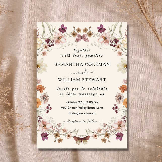 Elegant Boho Pastel Wildflower Modern Wedding Invitation (Creator Uploaded)