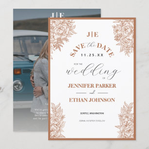 Elegant Boho Peony Botanical Photo Wedding  Save The Date