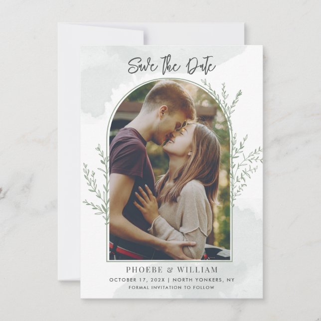 Elegant Boho Photo Arch Script Wedding Invitation (Front)