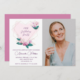 Elegant Boho Pink Floral Photo 48th birthday Invitation