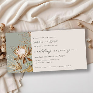 Elegant Boho Protea Dry Palm Floral Wedding Invite