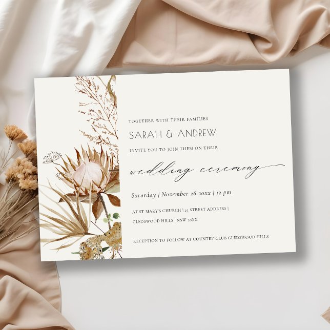 Elegant Boho Protea Dry Palm Floral Wedding Invite (Creator Uploaded)