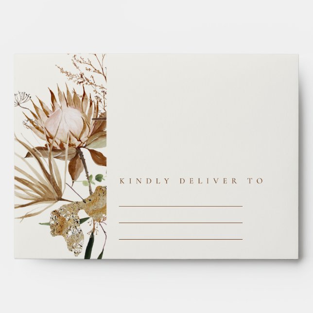 Elegant Boho Protea Ivory Dry Palm Floral Wedding Envelope (Front)