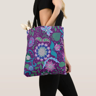 Elegant Boho Purple Floral Tote Bag