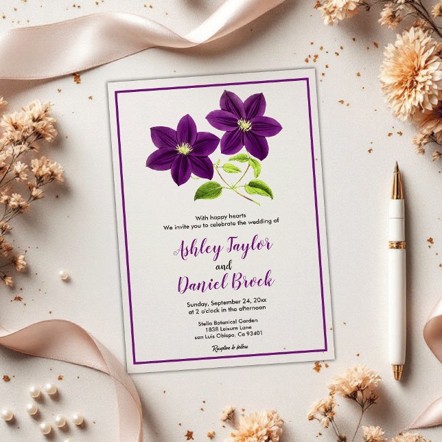 Elegant Boho Purple Flowers Summer Floral Wedding Acrylic Invitations (Creator Uploaded)
