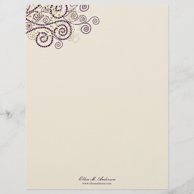 Elegant Boho Purple Spirals Artistic Deco Custom Customised Letterhead (Front)