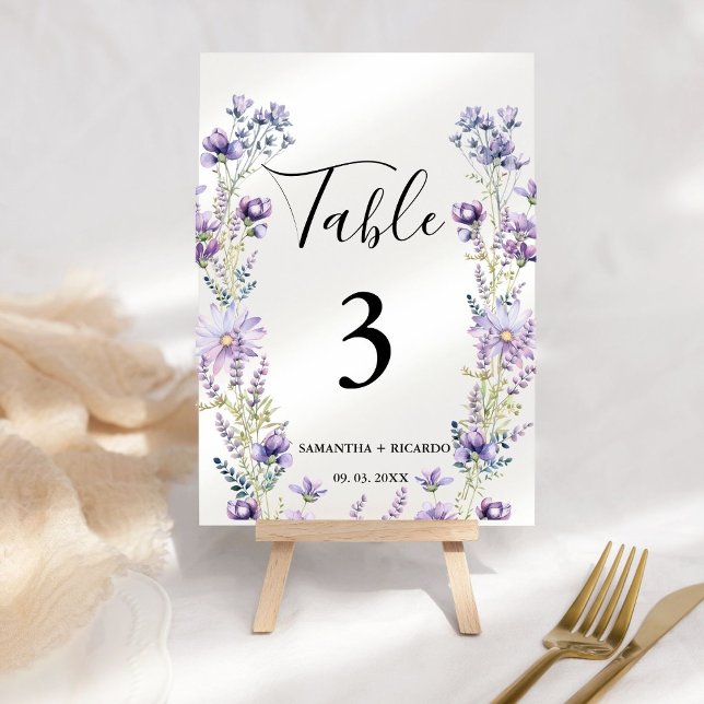 Elegant Boho  Purple Wildflower Wedding  Table Number (Creator Uploaded)