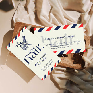 Elegant Boho Red Blue Scissors Hair Stylist Business Card
