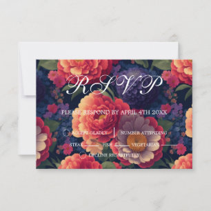 Elegant boho red orange purple floral RSVP card