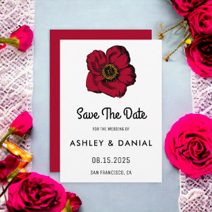 Elegant boho red rose floral Wedding Save the Date Invitation