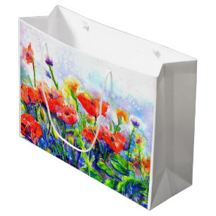 Elegant boho red watercolor Poppy Fields Large Gift Bag