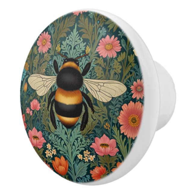 Elegant boho retro bumblebee spring florals  ceramic knob (Right)
