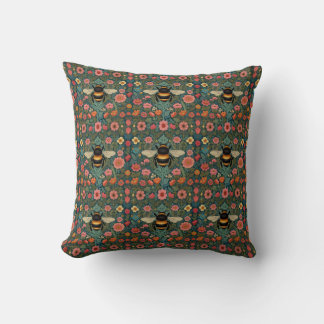 Elegant boho retro bumblebee spring florals cushion
