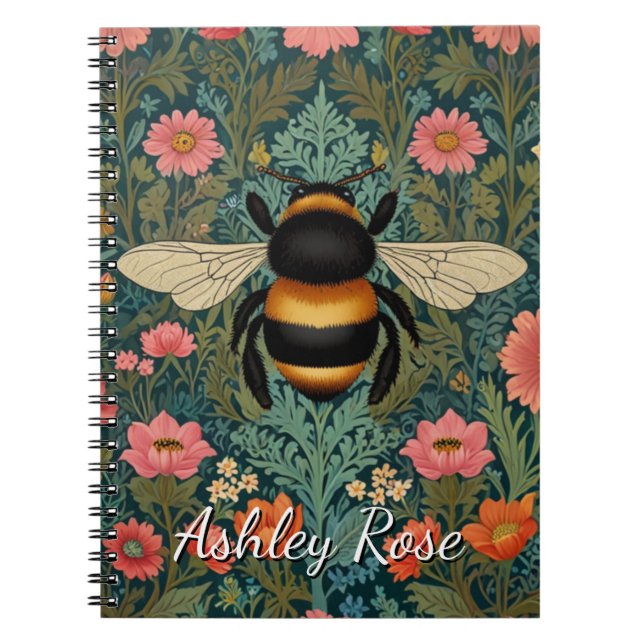 Elegant boho retro bumblebee spring florals  notebook (Front)