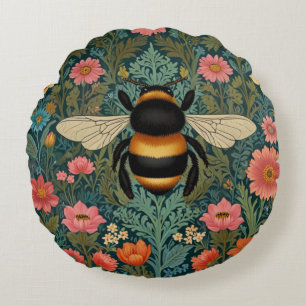 Elegant boho retro bumblebee spring florals  round cushion