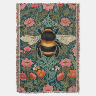 Elegant boho retro bumblebee spring florals throw blanket