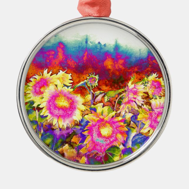 Elegant boho retro sunflowers pink yellow flowers metal tree decoration (Front)