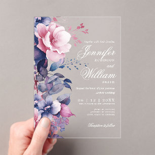 Elegant Boho Romantic Floral Purple Wedding  Acrylic Invitations