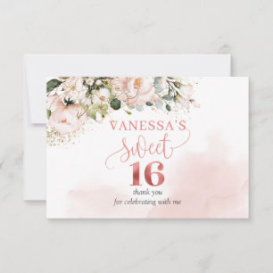 Elegant boho rose gold floral 16th Birthday Party Thank You Card