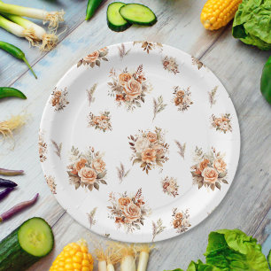 Elegant Boho Roses Pattern Paper Plate