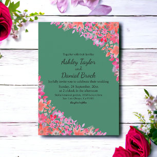 Elegant Boho Rustic Flowers Green Floral Wedding Invitation