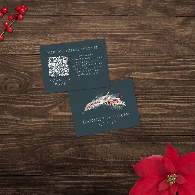 Elegant Boho Rustic Pampas & Pine Green Web QR  Enclosure Card (Creator Uploaded)